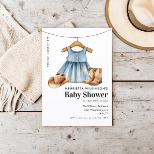 Blue Denim Dress Cowboy Boots Baby Shower Invitation