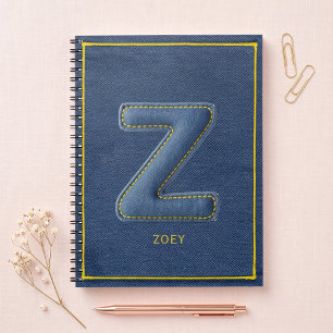 Blue Denim Faux Stitched Patch Letter Z Monogram Notebook