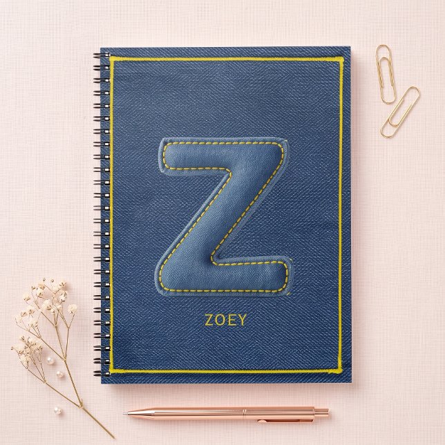 Blue Denim Faux Stitched Patch Letter Z Monogram Notebook (Creator Uploaded)