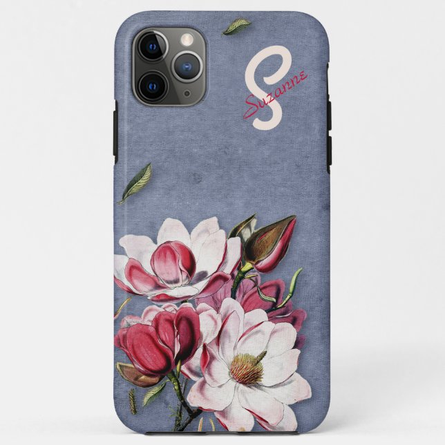 Blue Denim Floral Monogrammed Case-Mate iPhone Case (Back)