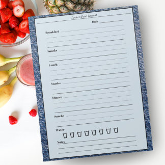 Blue Denim Food Journal - Easy Daily Meal Diary Notepad