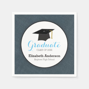 Blue Denim & Grad Hat, Personalised Graduation Napkin