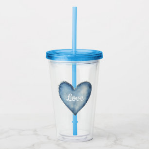 Blue Denim Heart Acrylic Tumbler