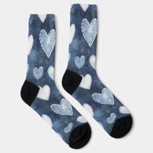 Blue Denim Hearts Socks
