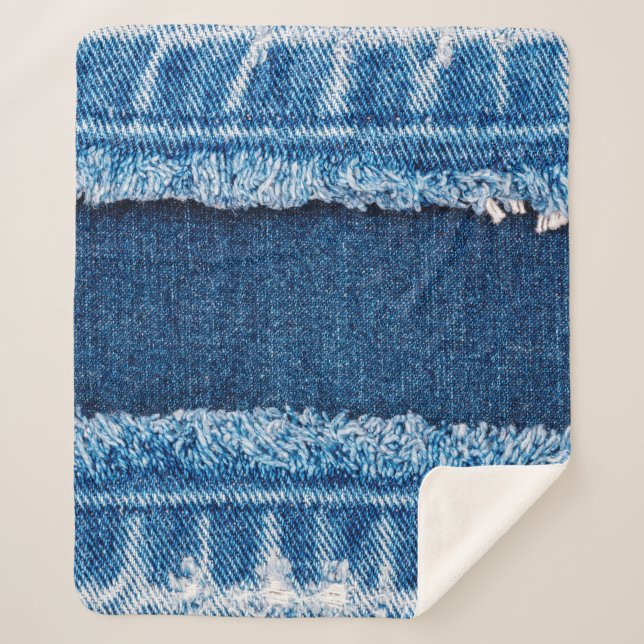 Blue denim jeans fabric texture sherpa blanket (Front)