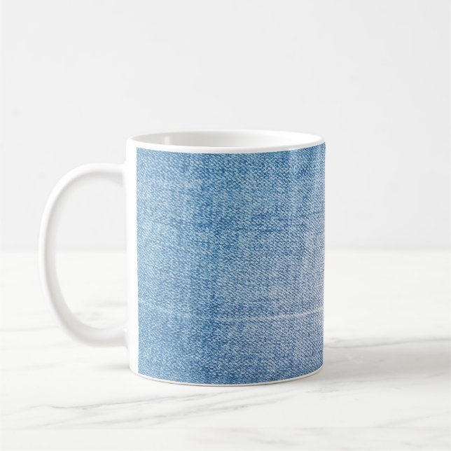 Blue denim jeans texture coffee mug (Left)