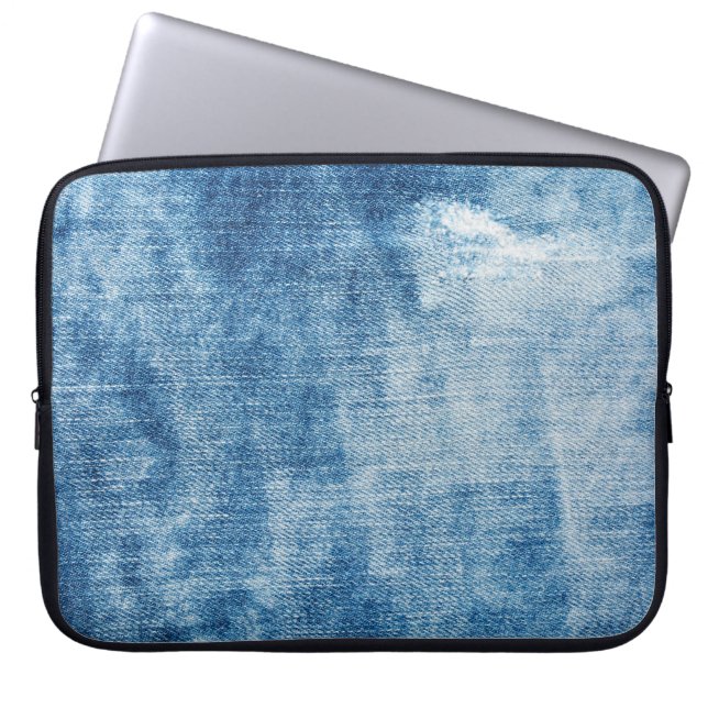 Blue denim jeans texture laptop sleeve (Front)