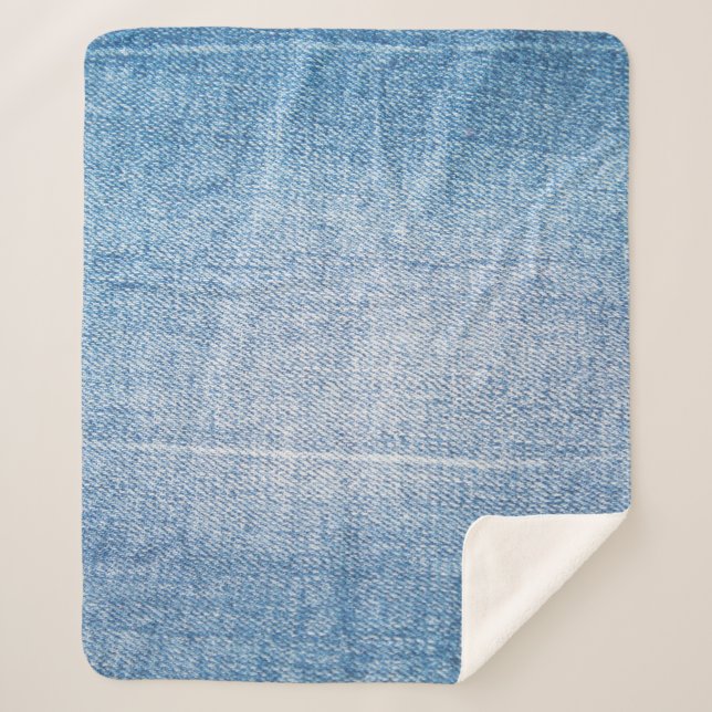 Blue denim jeans texture sherpa blanket (Front)
