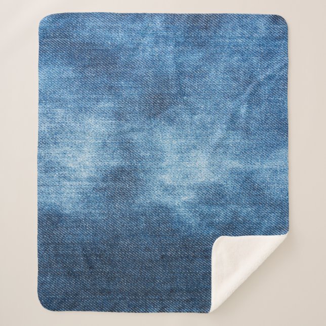 Blue denim jeans texture sherpa blanket (Front)