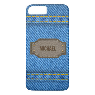Blue denim jeans with leather name label Case-Mate iPhone case