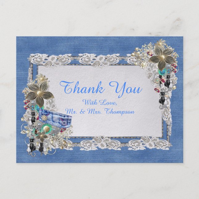 Blue Denim, lace and Costume Jewellery Announcement Postcard (Front)