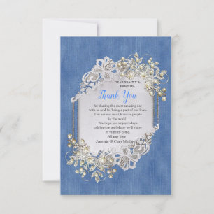 Blue Denim, lace and Ivory Pearls RSVP Card