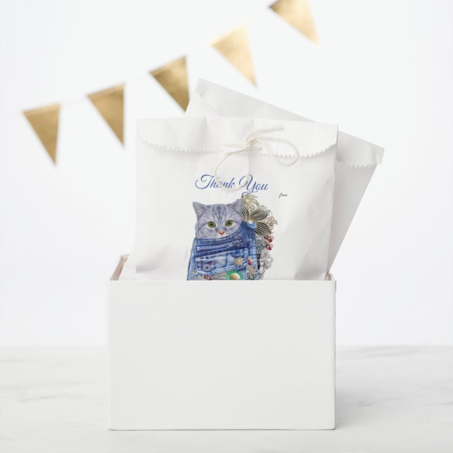 Blue Denim, lace, Costume Jewellery & Kittens Favour Bags (Party)