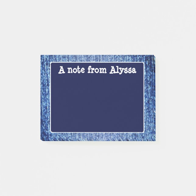 Blue Denim Look Personalised Post It Note (Front)