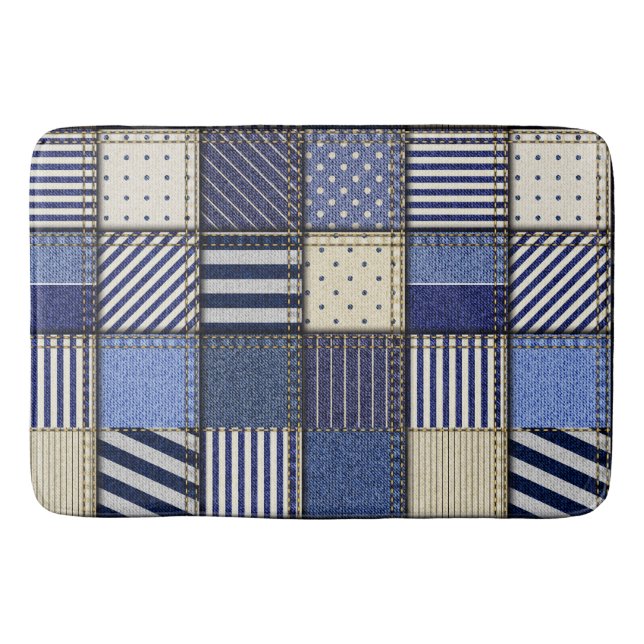 Blue Denim Patchwork Bath Mat (Front)
