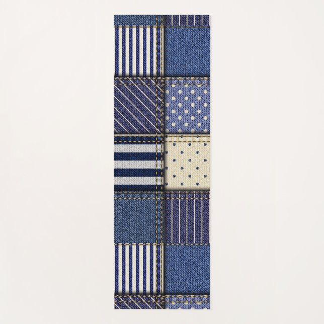 Blue Denim Patchwork Yoga Mat (Front)