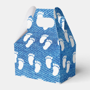 Blue Denim Print Baby Shower Footprint Pattern Favour Box