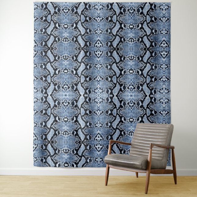 Blue Denim Python Snakeskin Backdrop Tapestry (In Situ)