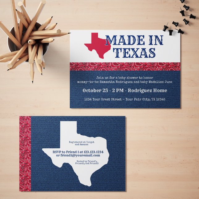 Blue Denim & Red Bandanna Print Texas Baby Shower Invitation (Creator Uploaded)