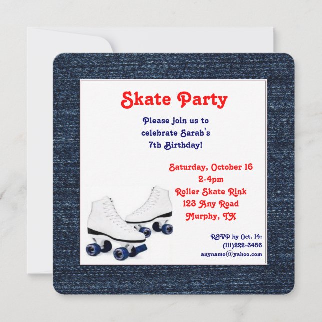 Blue Denim Roller Skate Birthday Invitation (Front)
