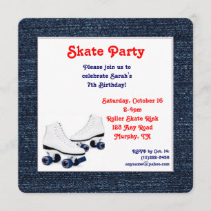 Blue Denim Roller Skate Birthday Invitation