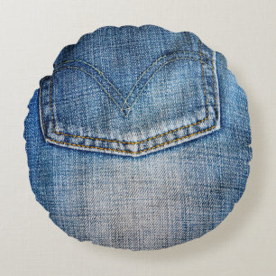 Blue denim round cushion