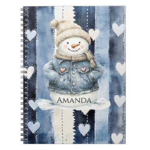 Blue Denim Snowman Hearts Notebook