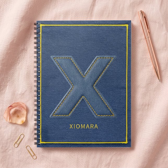 Blue Denim Stitched Patch Monogram Letter X Notebook (Creator Uploaded)