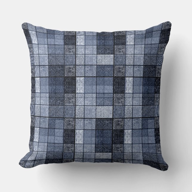 Blue, denim, tartan, plaid . cushion (Front)