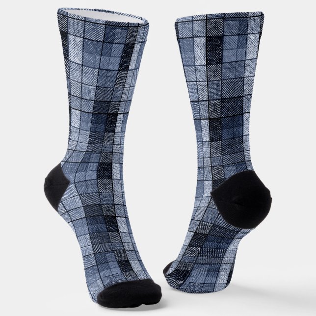 Blue, denim, tartan, plaid . socks (Angled)