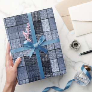 Blue, denim, tartan, plaid . wrapping paper