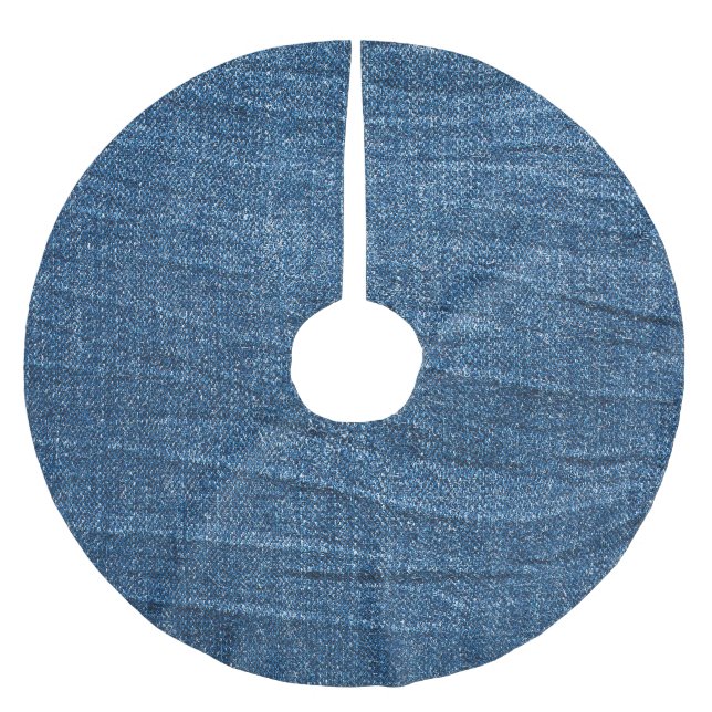 Blue Denim Texture: Classic Jeans. Brushed Polyester Tree Skirt (Front)