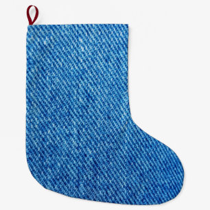 Blue Denim Texture Large Christmas Stocking