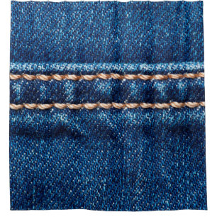 Blue denim texture with stitch line closeup, Jeans Shower Curtain