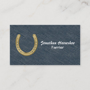 Blue denim with gold horseshoe farrier business card