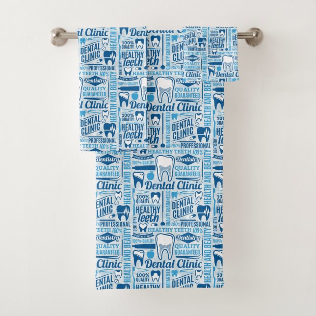 Blue Dental Clinic Pattern Bath Towel Set (Insitu)