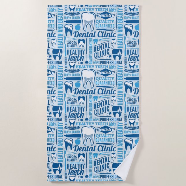 Blue Dental Clinic Pattern Beach Towel (Front)