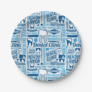 Blue Dental Clinic Pattern Paper Plate