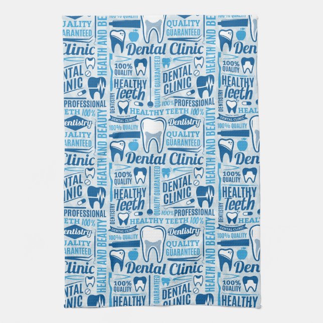 Blue Dental Clinic Pattern Tea Towel (Vertical)