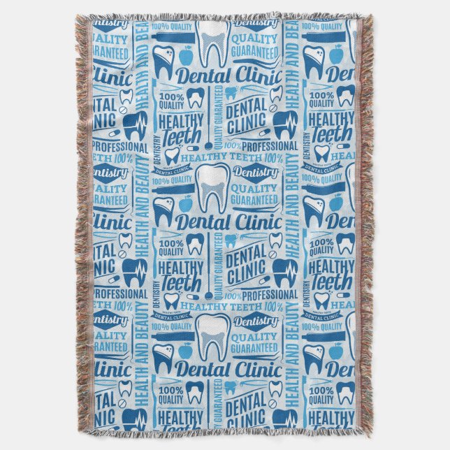 Blue Dental Clinic Pattern Throw Blanket (Front Vertical)