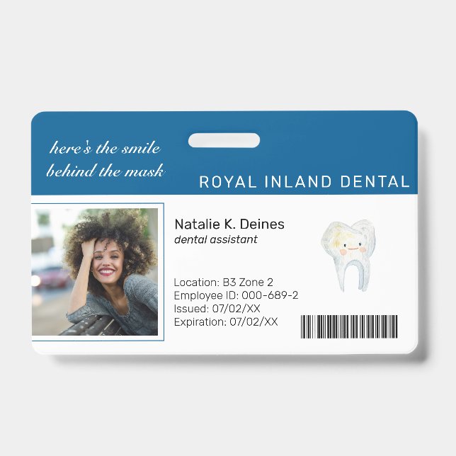 Blue | Dental Office Employee Photo ID Badge (Front)
