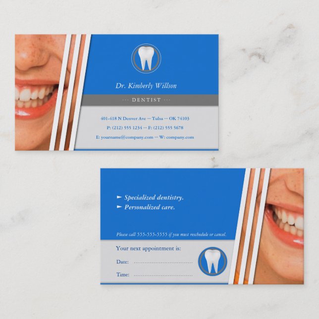 Blue Dental | Personalise Dentist Appointment Card (Front/Back)