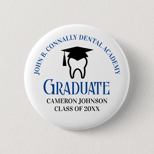 Blue Dental School Custom Dentist Graduation 6 Cm Round Badge (Front)