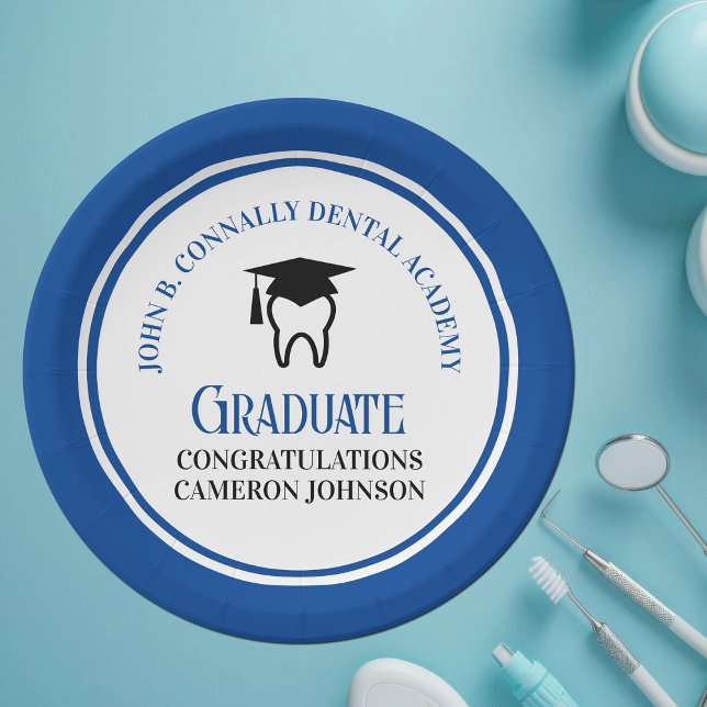 Blue Dental School Custom Dentist Graduation Party Paper Plate (Creator Uploaded)