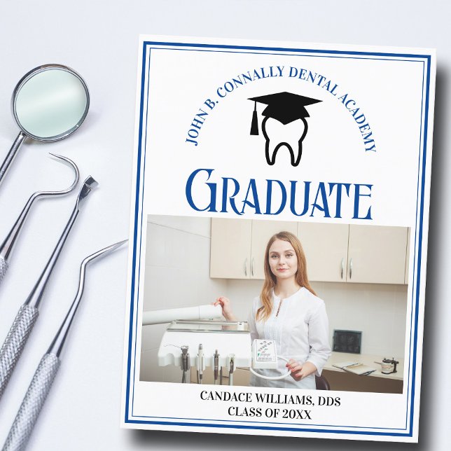 Blue Dental School Photo Custom Graduation Announcement Postcard (Creator Uploaded)