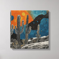 Blue desert cactus Watercolor wall art