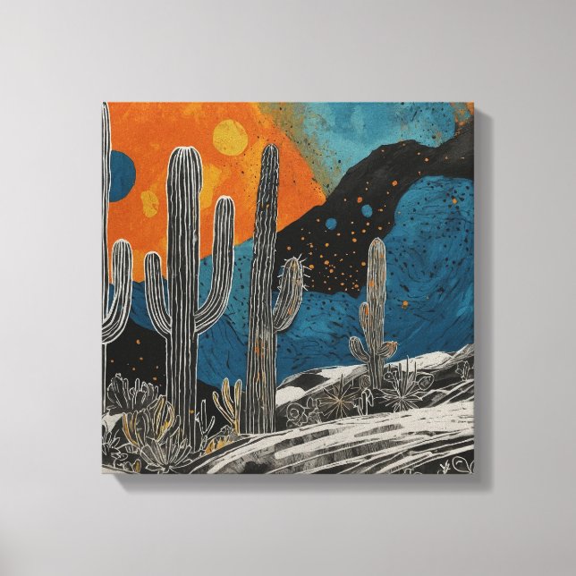 Blue desert cactus Watercolor wall art (Front)