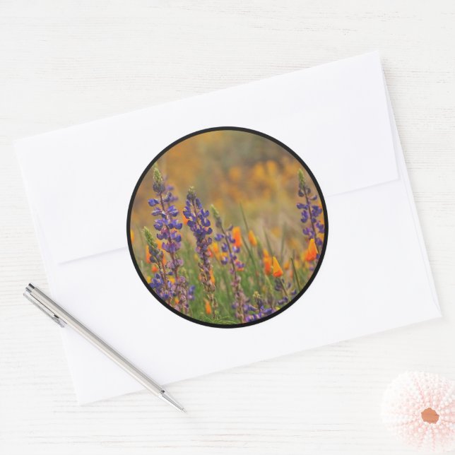 Blue Desert Lupines Orange Poppies envelope seals (Envelope)