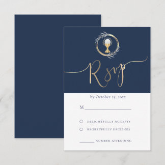 blue design First Communion RSVP card