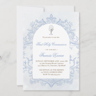  blue design First Holy Communion Invitation